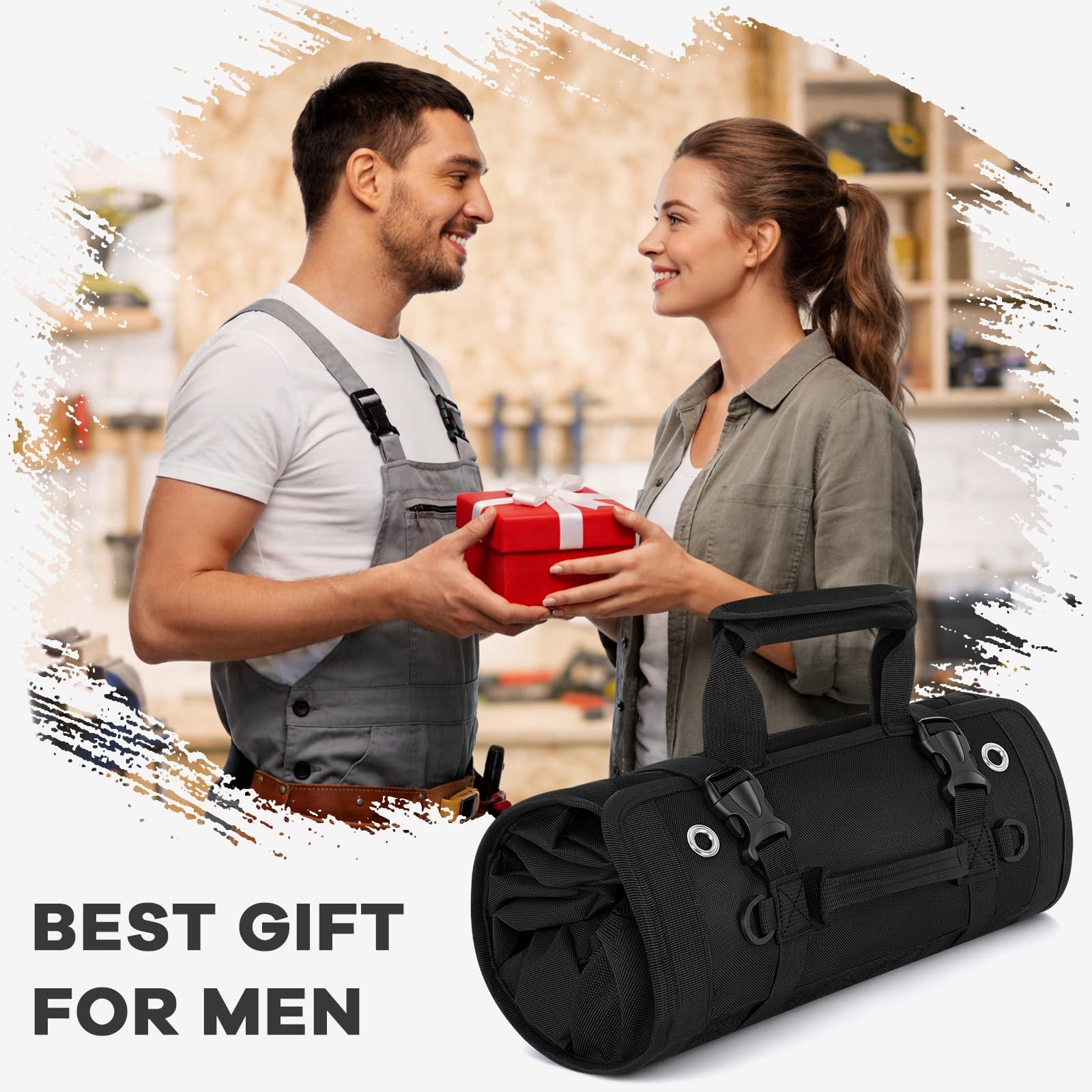 Black Standard Heavy Duty Roll Up Tool Bag Organizer 2 Detachable Pouch Garage