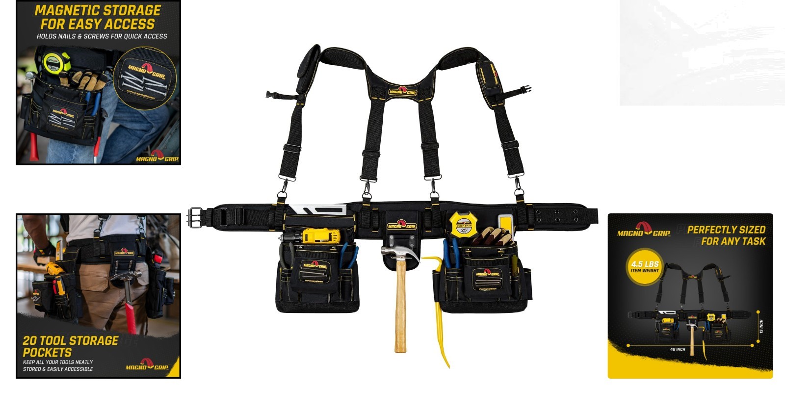 Ergonomic 20-Pocket Builder’s Tool Belt – Magnetic Storage & Comfort Suspenders