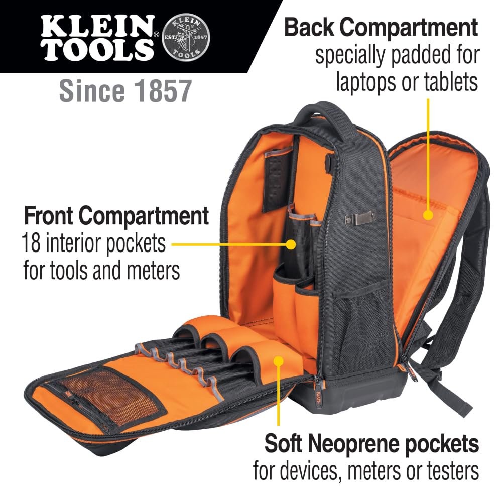 Klein Tools 62805BPTECH 28-Pocket Laptop Backpack Tool Bag, Tradesman Pro…