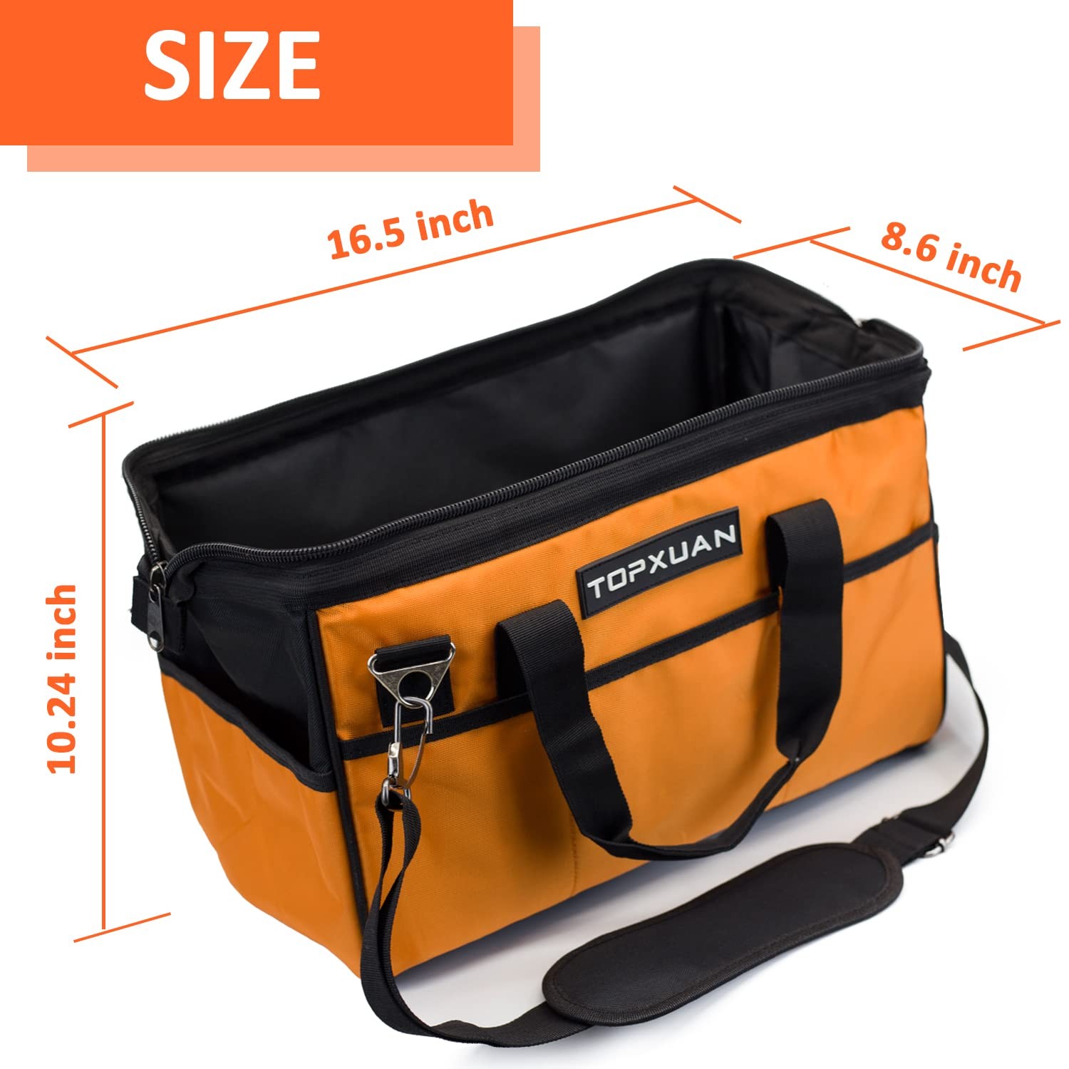 TOPXUAN Tool Bag16 Inch Heavy Duty Waterproof Orange Tool Organizer with Wide…