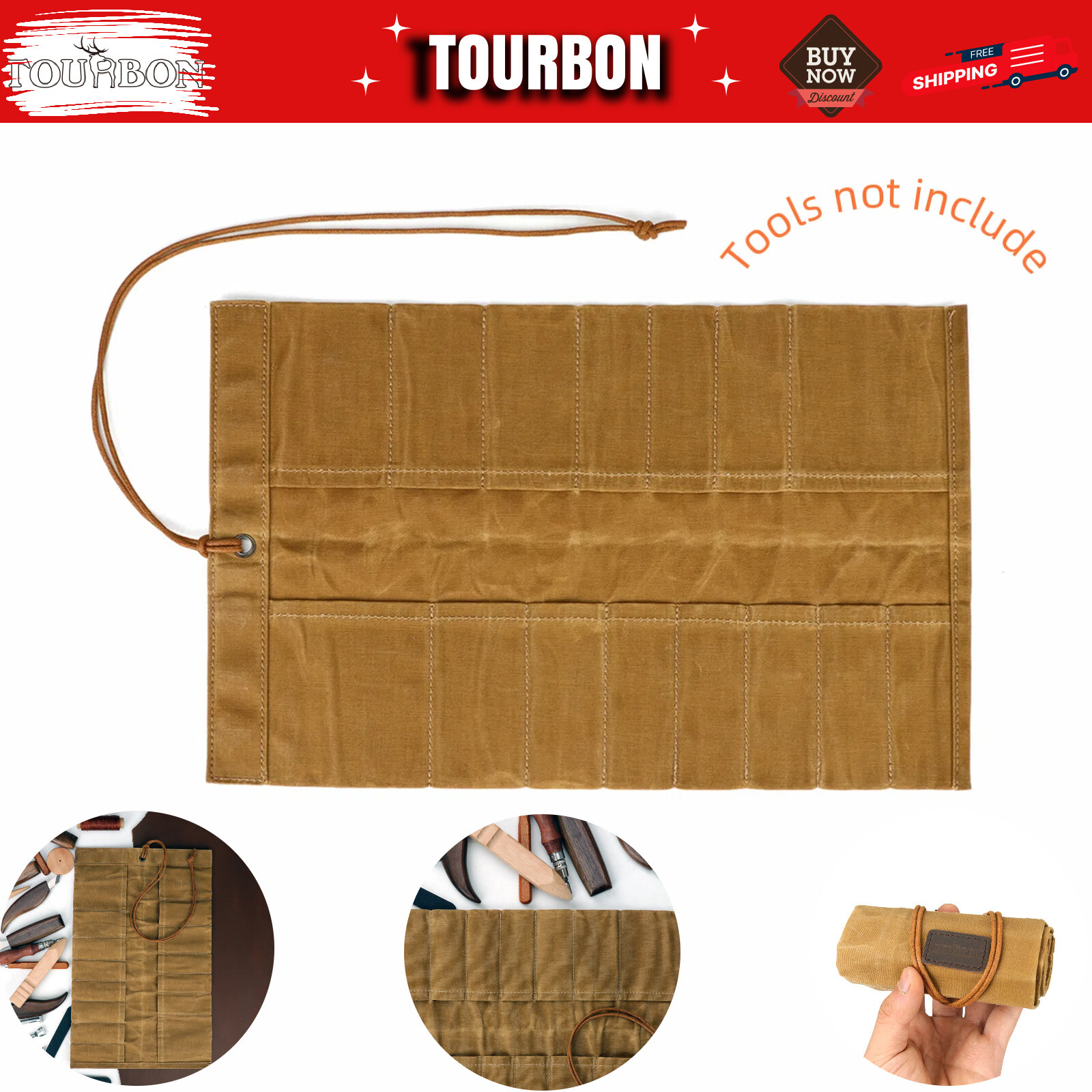 TOURBON Canvas Tool Roll Carry Holder Carving Knife Organizer Bag Storage Pouch