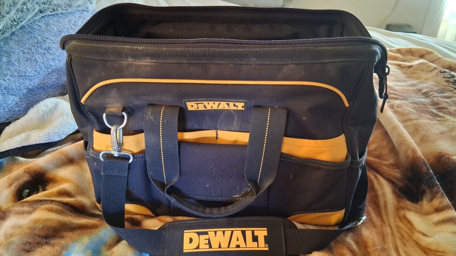DEWALT Black/Yellow Zippered Tool Bag with Shoulder Strap and Handle, 1 Item