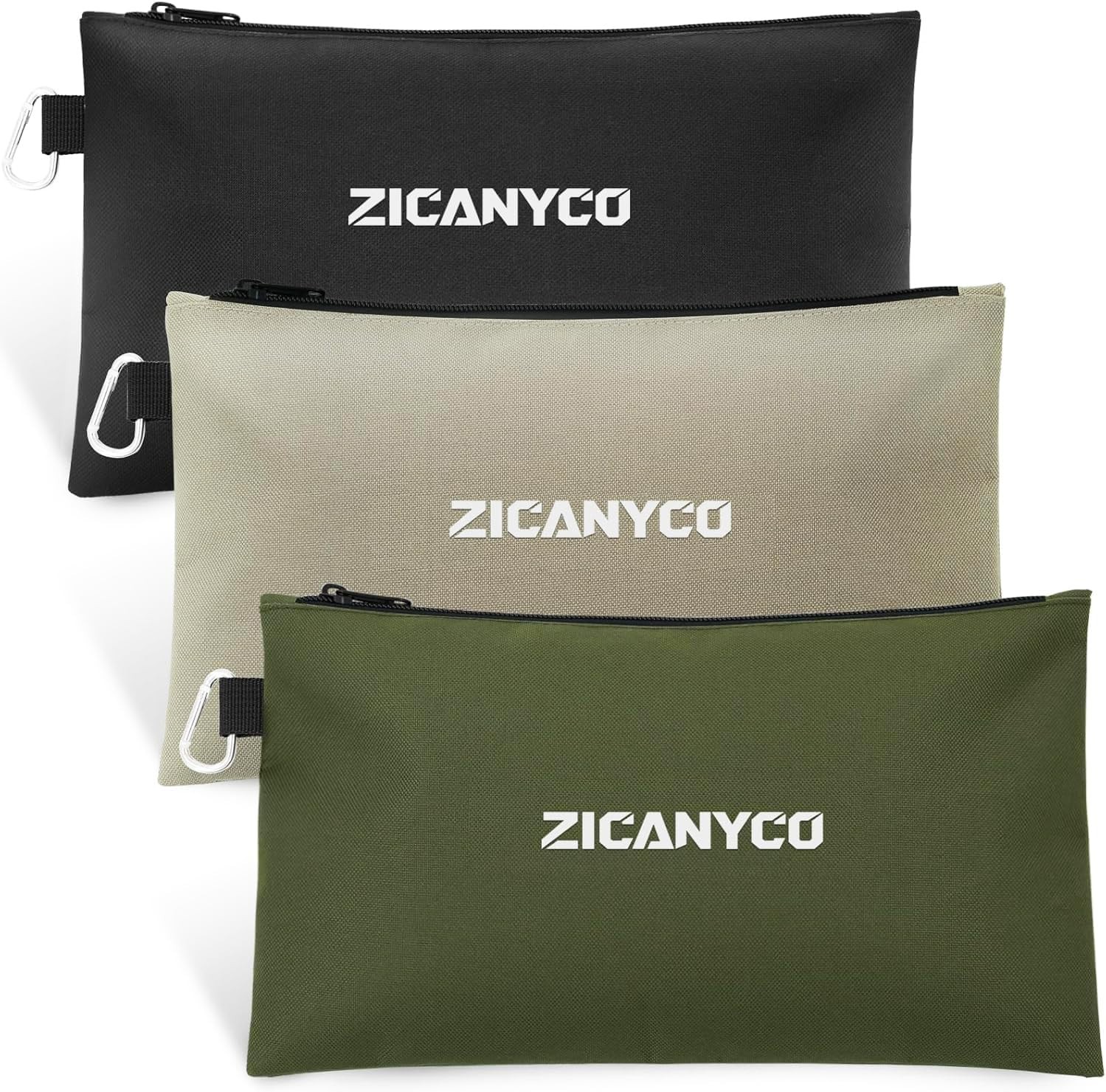 3-Pack Durable Waterproof Tool Pouch Zipper Bags with Carabiner Accessories