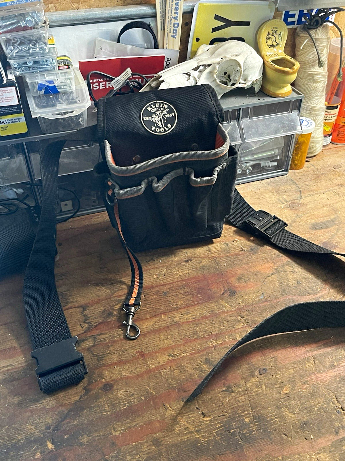 Klein Tools Tool Pouch Bag w/ Adjustable Strap, Pockets Black/Gray