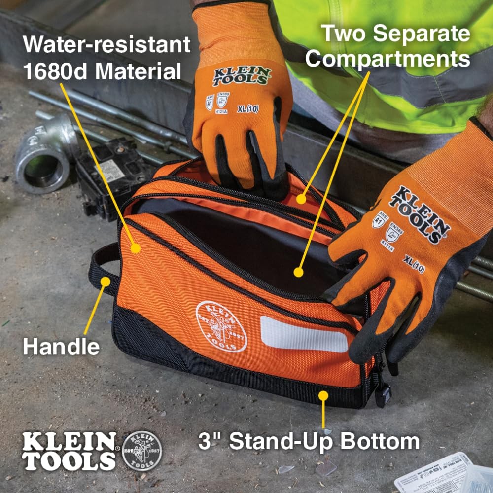 KLEIN TOOLS Tool Pouch, Dual Compartments, 10″ x 6″ | 1-Pack, Orange