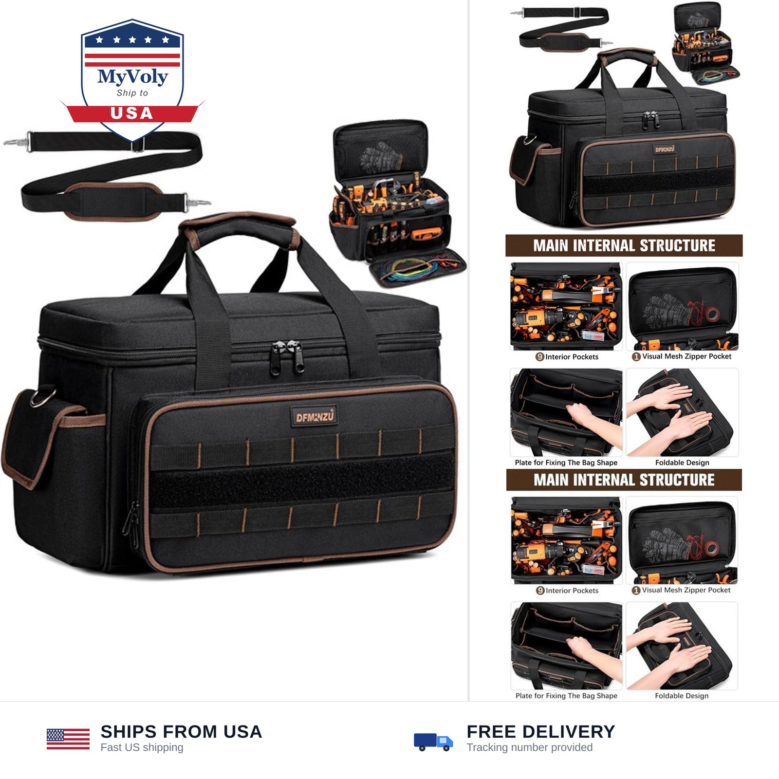 Tool Bags for Men, 17 Inch Heavy Duty, 20 Pockets, Wide Mouth | Full-opening …