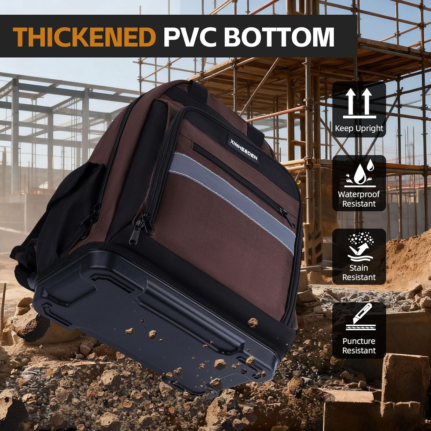 Tool Bag Backpack, Heavy Duty Tool Backpack Bag with Waterproof Molded Base, Ele