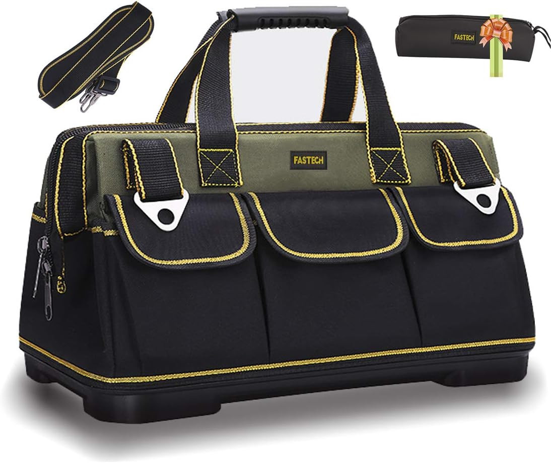 15″ Wide Mouth Tool Bag Waterproof Molded Base Adjustable Shoulder Strap