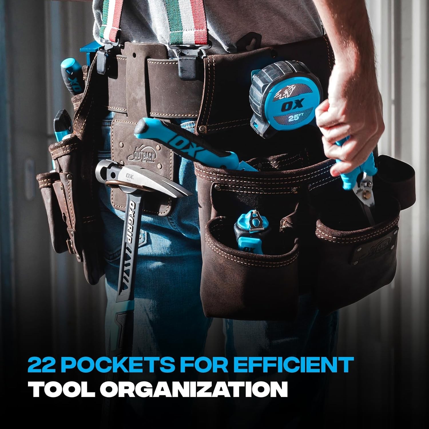 Ox Pro Construction Tool Belt – 22-Pocket Leather Tool Belt Pouches – OX-P263604