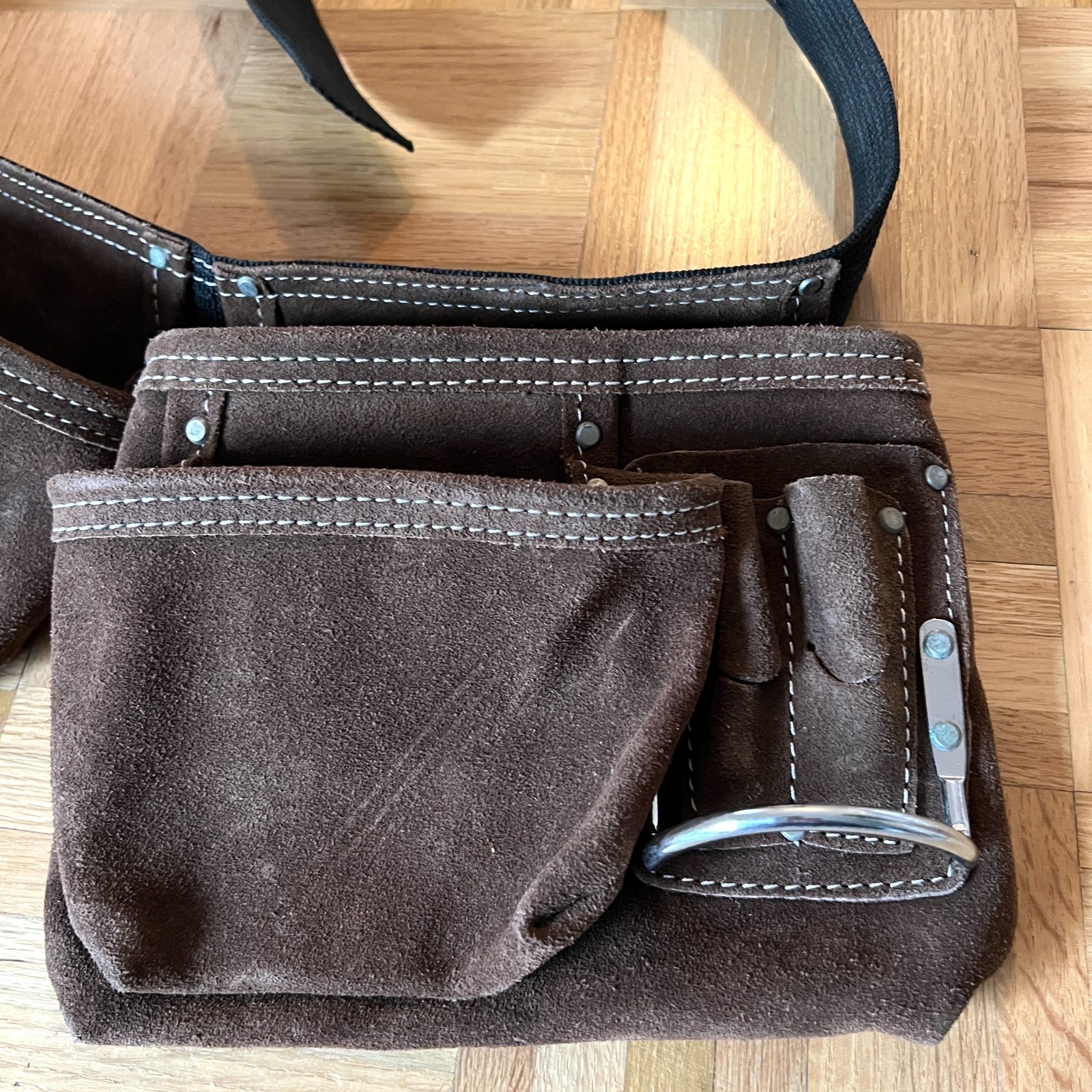 Master Force Heavy Duty Tool Belt Brown Suede Adjustable Construction Carpenter