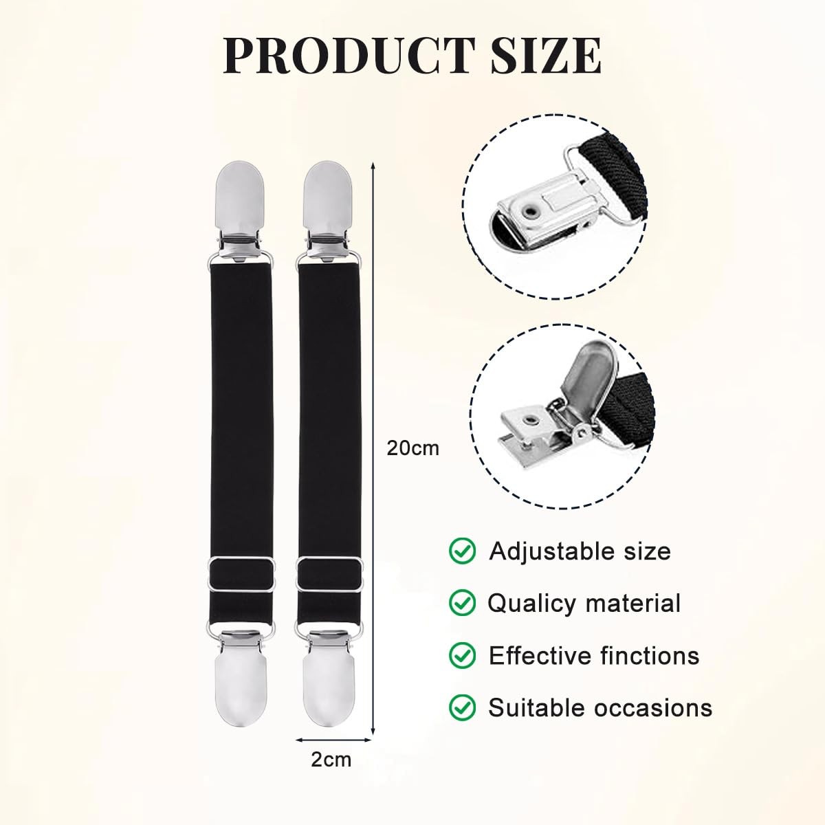 erioctry 1 Pair Adjustable Elastic Stocking Clip Suspender Large, Black