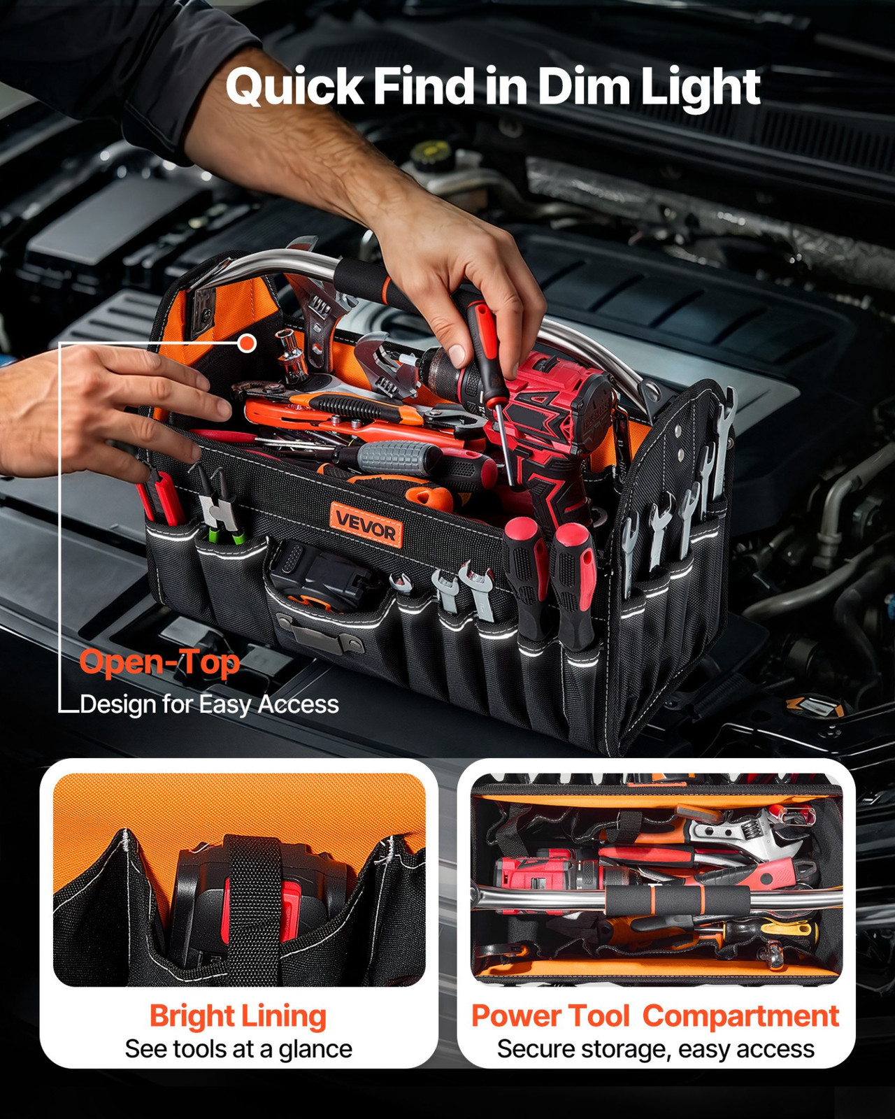 16″ Tool Bag 33 Pocket Open Top Tool Tote Organizer w/ Shoulder Strap