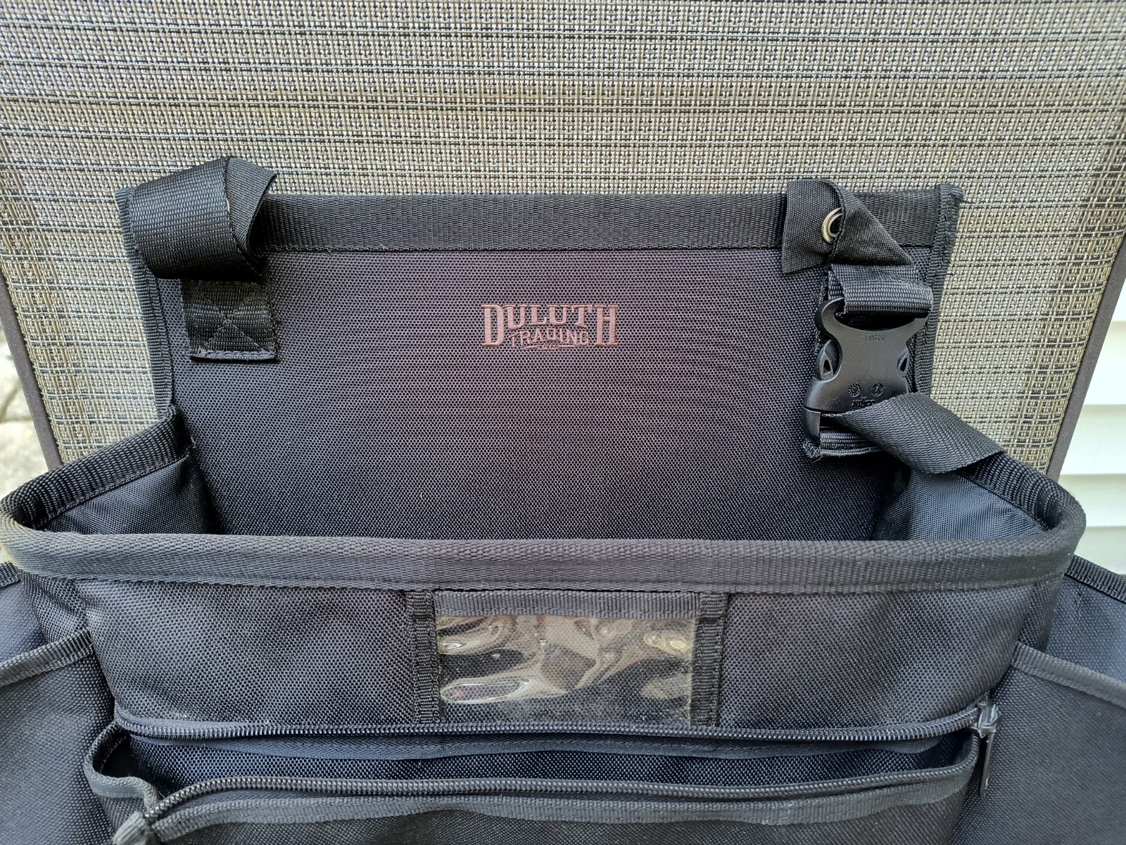 Duluth Trading Tool Bag Black Multiple Pockets Adjustable Strap Zippered