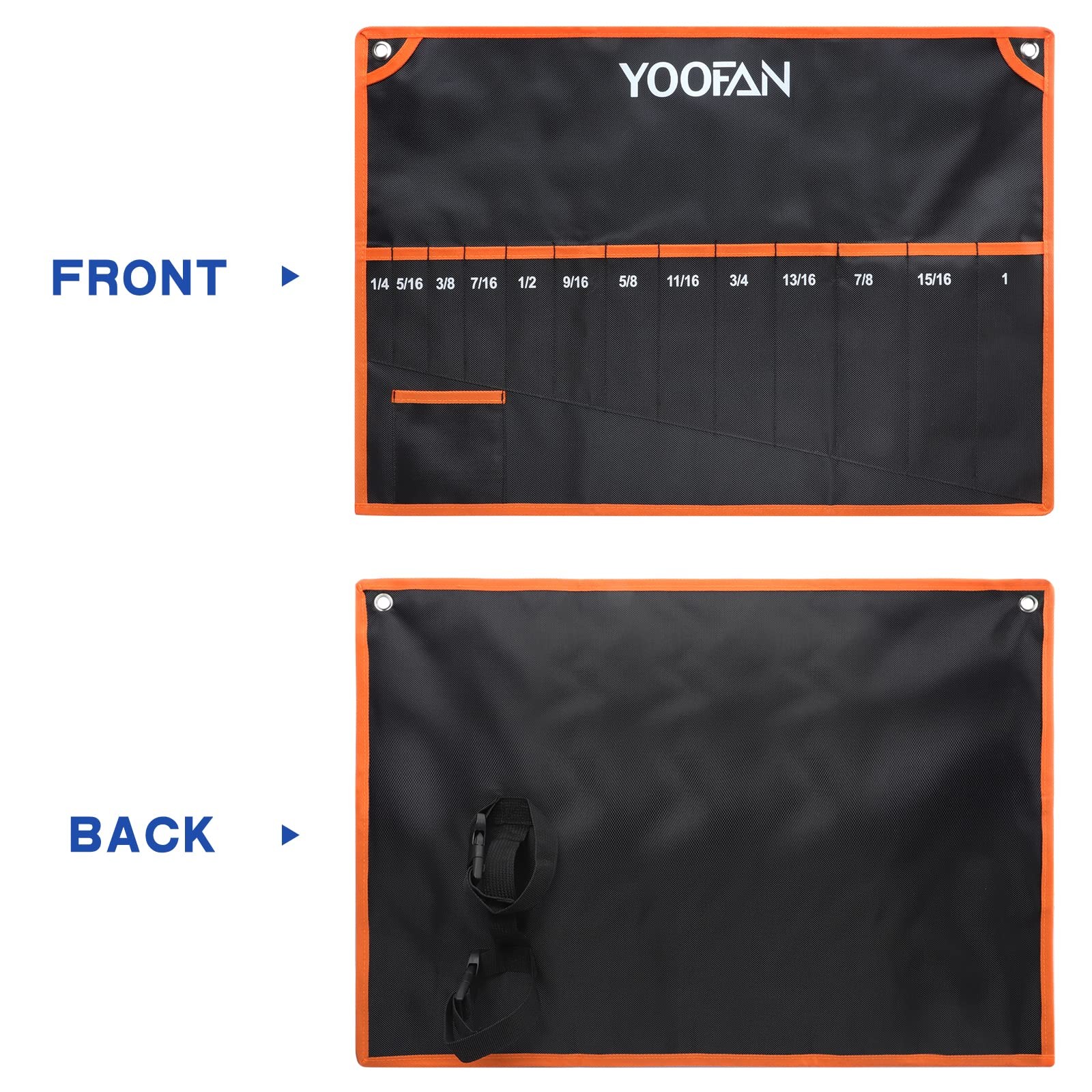 YOOFAN Wrench Roll Up Pouch – Organizer with 13 Pockets SAE, Orange