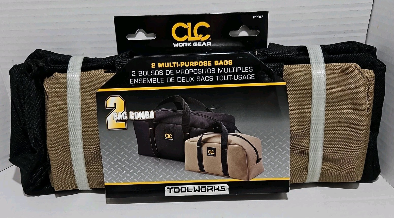 2 multi-purpose bags CLC Work Gear Tool Works Black and Tan Zipper Closure