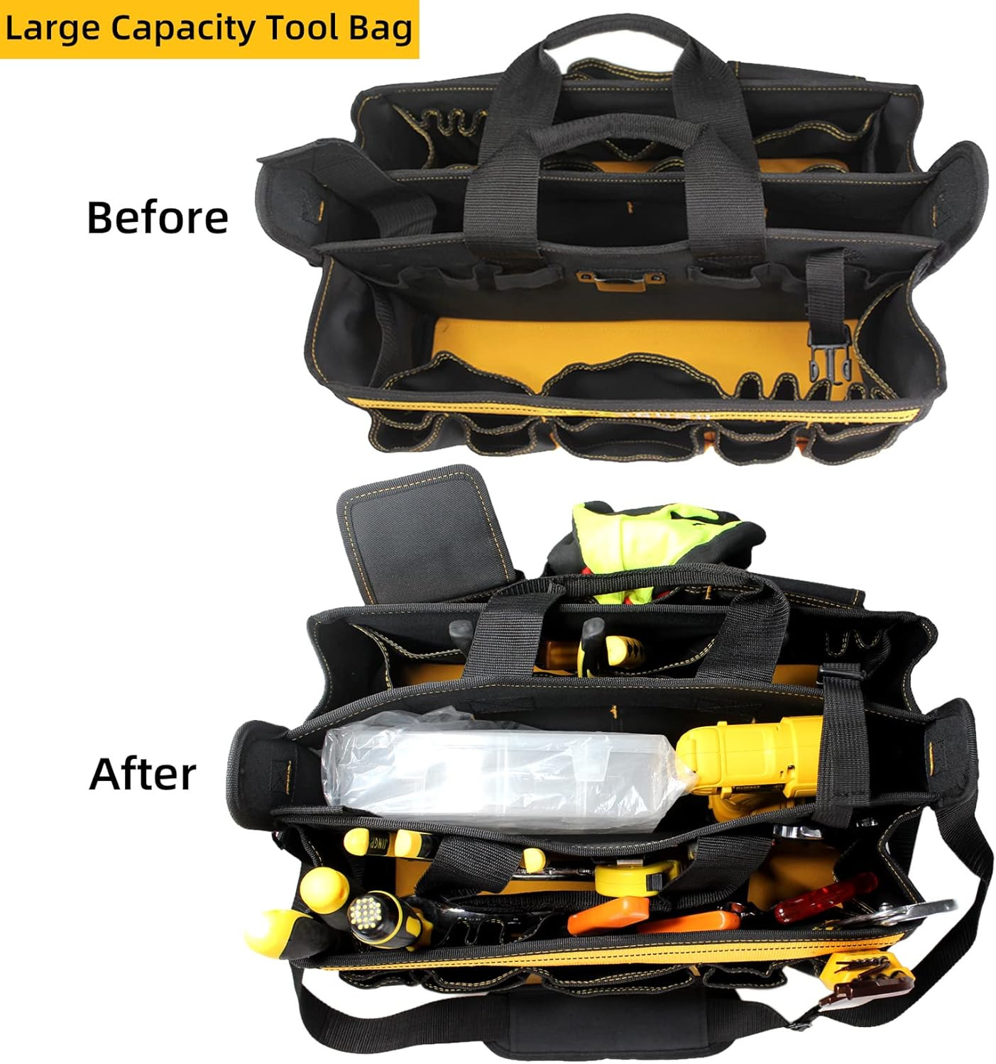 Electrician Tool Bag with Shoulder Strap 17 Inch, HAVC Tool Bag, Open Top Tool C