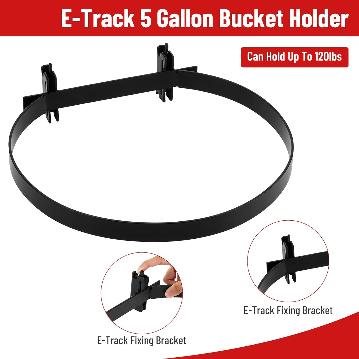 E-Track Bucket Holder for 5 Gallon Buckets, Heavy Duty Steel Track Pack of 2