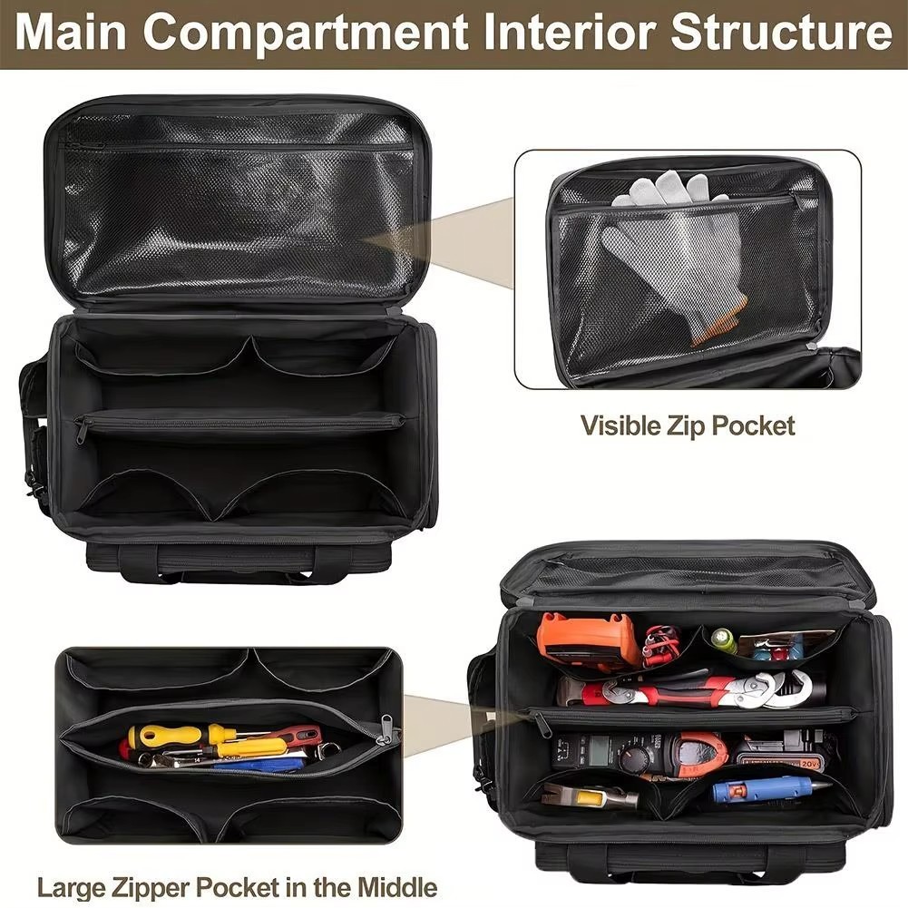 Hyper Tough 14-inch Polyester Tool Bag, with Full-Length Zipper and Double Strap