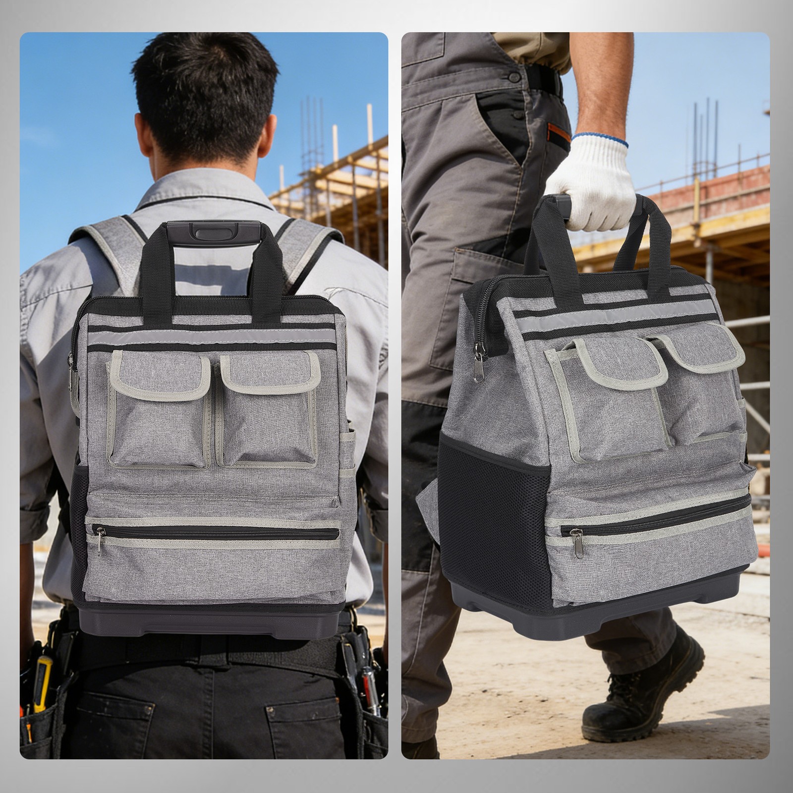 Heavy Duty Tool Backpack 1680D Oxford 12 Pockets Waterproof Base Electrician Bag