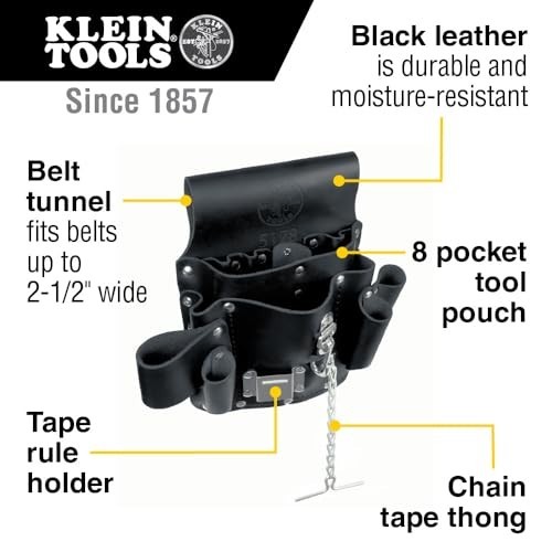Klein Tools Leather Pocket Tool Pouch with Tunnel Loop Belt Connection Black