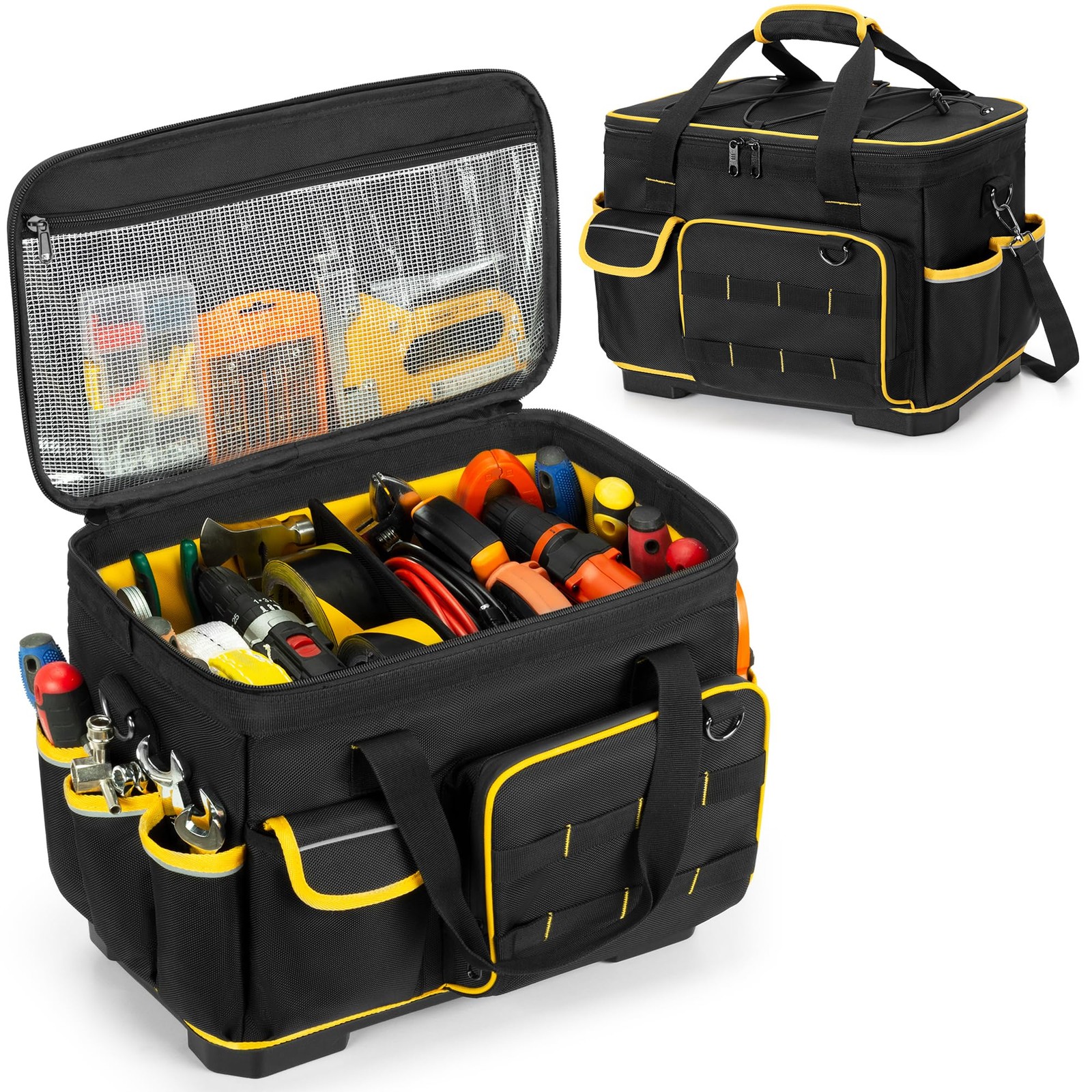 16Inch Heavy Duty Tool Bag With Hard Bottom Detachable Divider Black