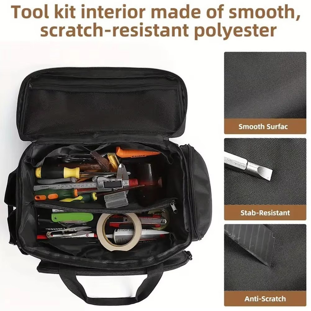 Hyper Tough 14-inch Polyester Tool Bag, with Full-Length Zipper and Double Strap