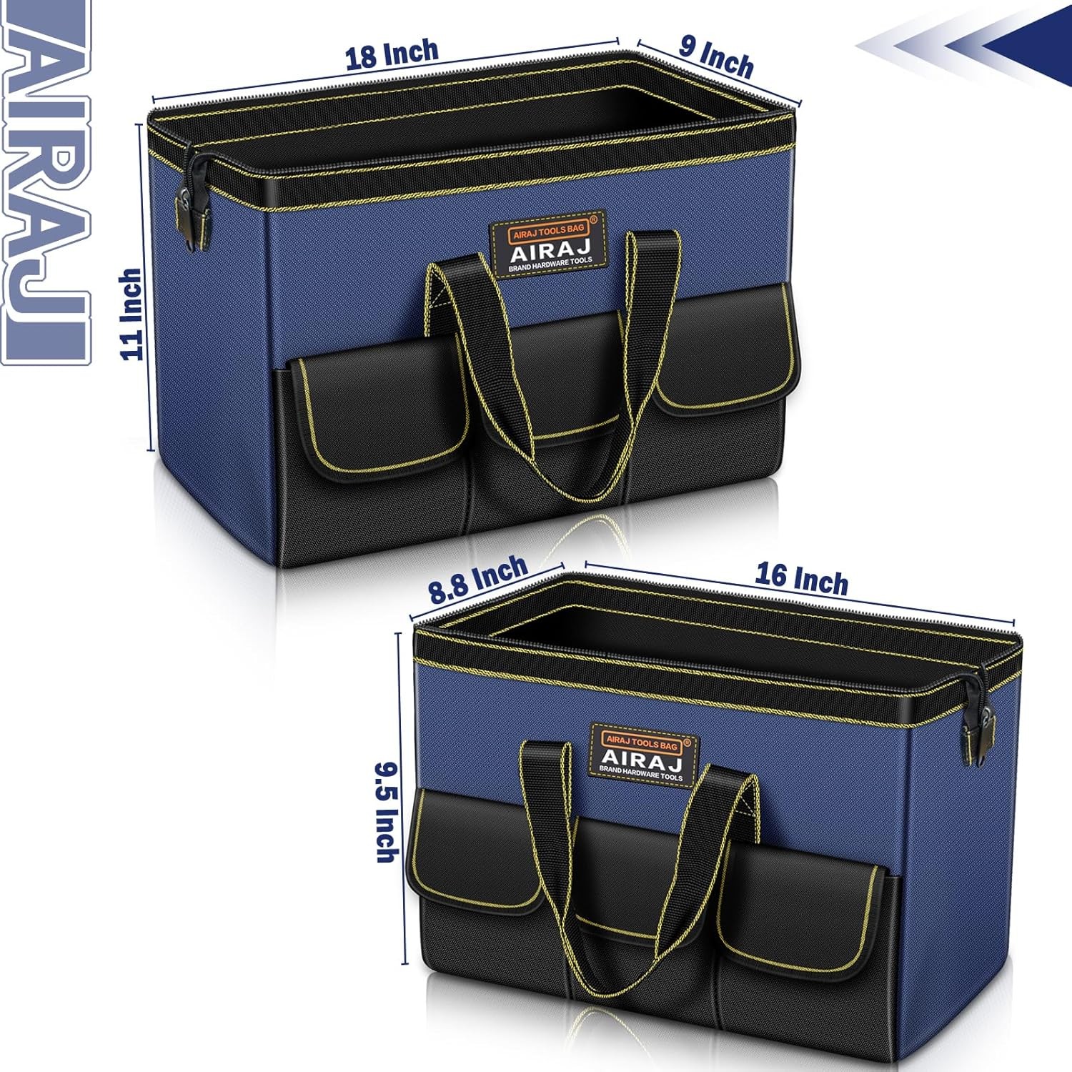2-Pack Tool Bag Set 18″ & 16″ Wide Mouth Tote Portable Tool Organizer