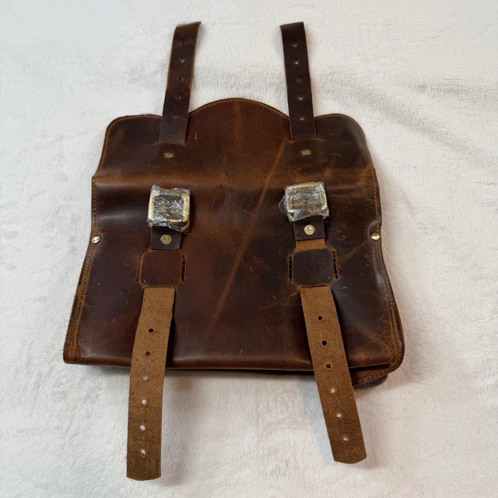 Unbranded Leather Handlebar Tool Bag Brown Good Distressed Buckle Moto Accessory