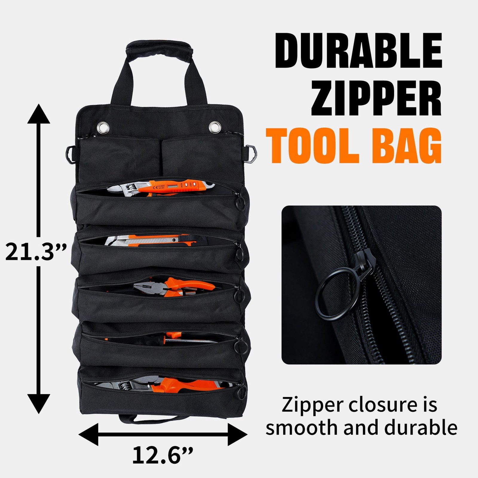 AASTT Portable Foldable Roll Up Tool Bag, 21.3 x 12.6 x 3.95 inches, black