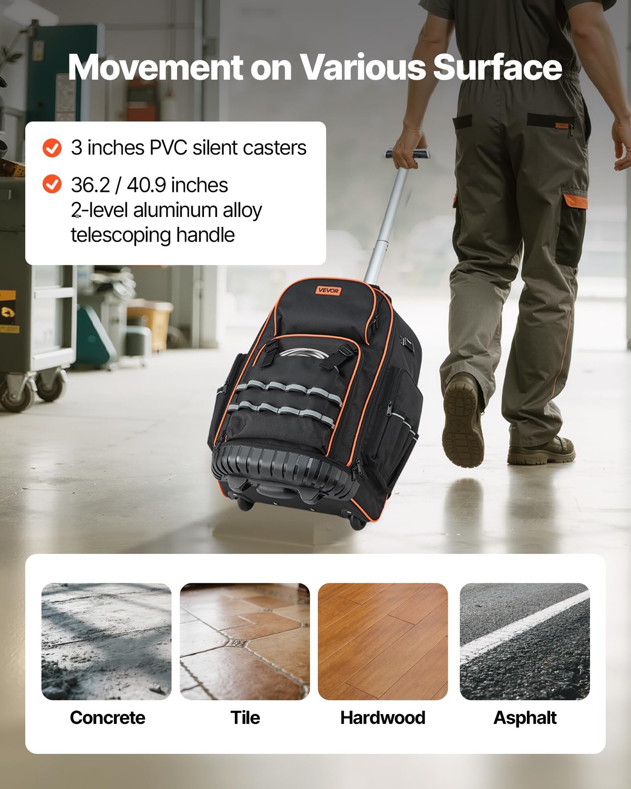 Vevor Rolling Tool Backpack 110 Lbs Load Capacity 72 Pockets Heavy Duty Roller