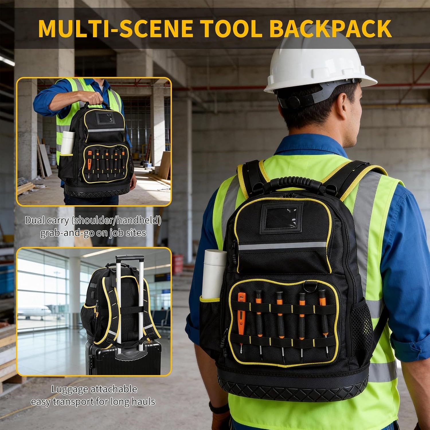 18in Hard Tool Backpack Water Resistant Oxford Laptop Sleeve Detachable Pouch
