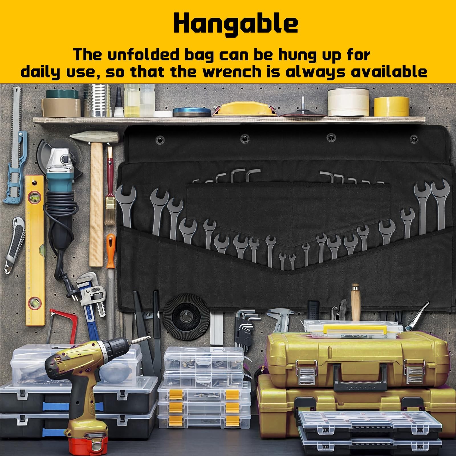 Wrench Roll 32 Pockets, Heavy-Duty 16 oz. Waxed Canvas Up Black
