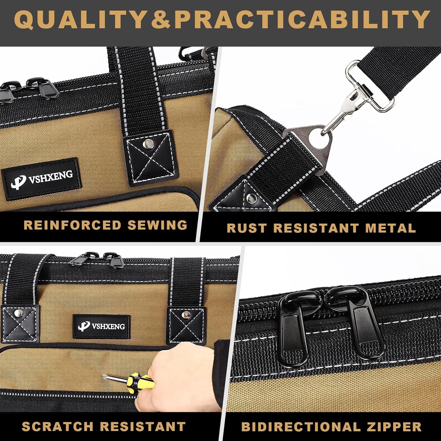 Vshxeng 17″ Large Tool Bag, Heavy Duty, Molded Bottom