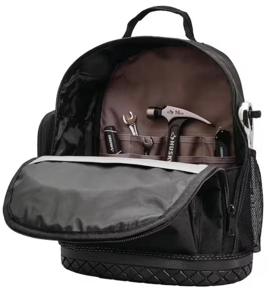 HUSKY 16” PRO TOOL BACKPACK WATERPROOF RUBBER BOTTOM 21 POCKETS +FREE DEWALT SET
