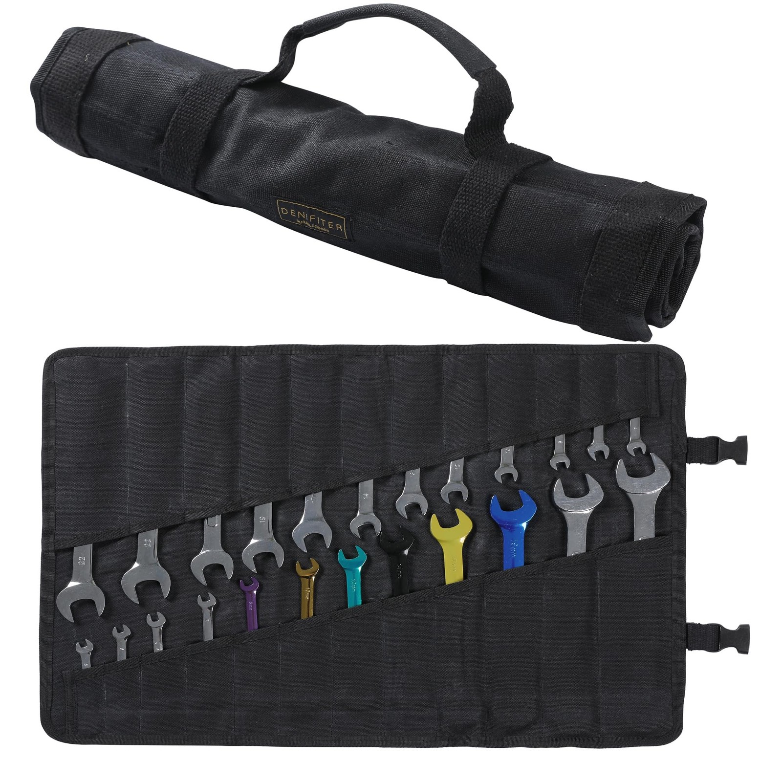 Wrench Roll,Heavy Duty 16oz Waxed Canvas Large Wrench Roll Up Pouch & Tool Ba…