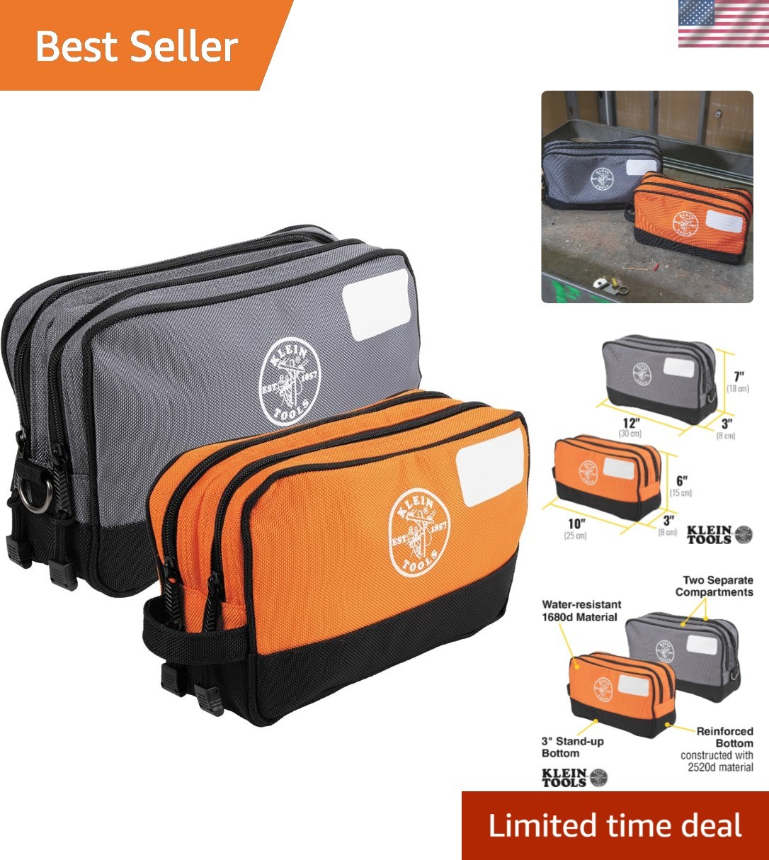 Compact 12-Inch & 10-Inch Heavy-Duty Tool Bags with Dual Zipper Compartments