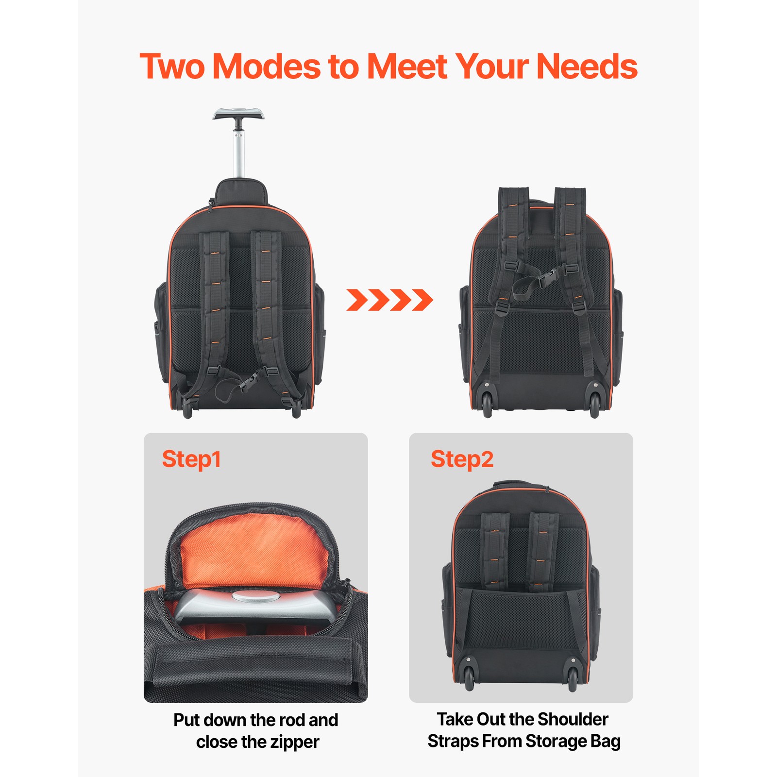 Uimoso Rolling Tool Backpack 72 Pockets Heavy Duty 15″ Roller Tool Bag on Wheels