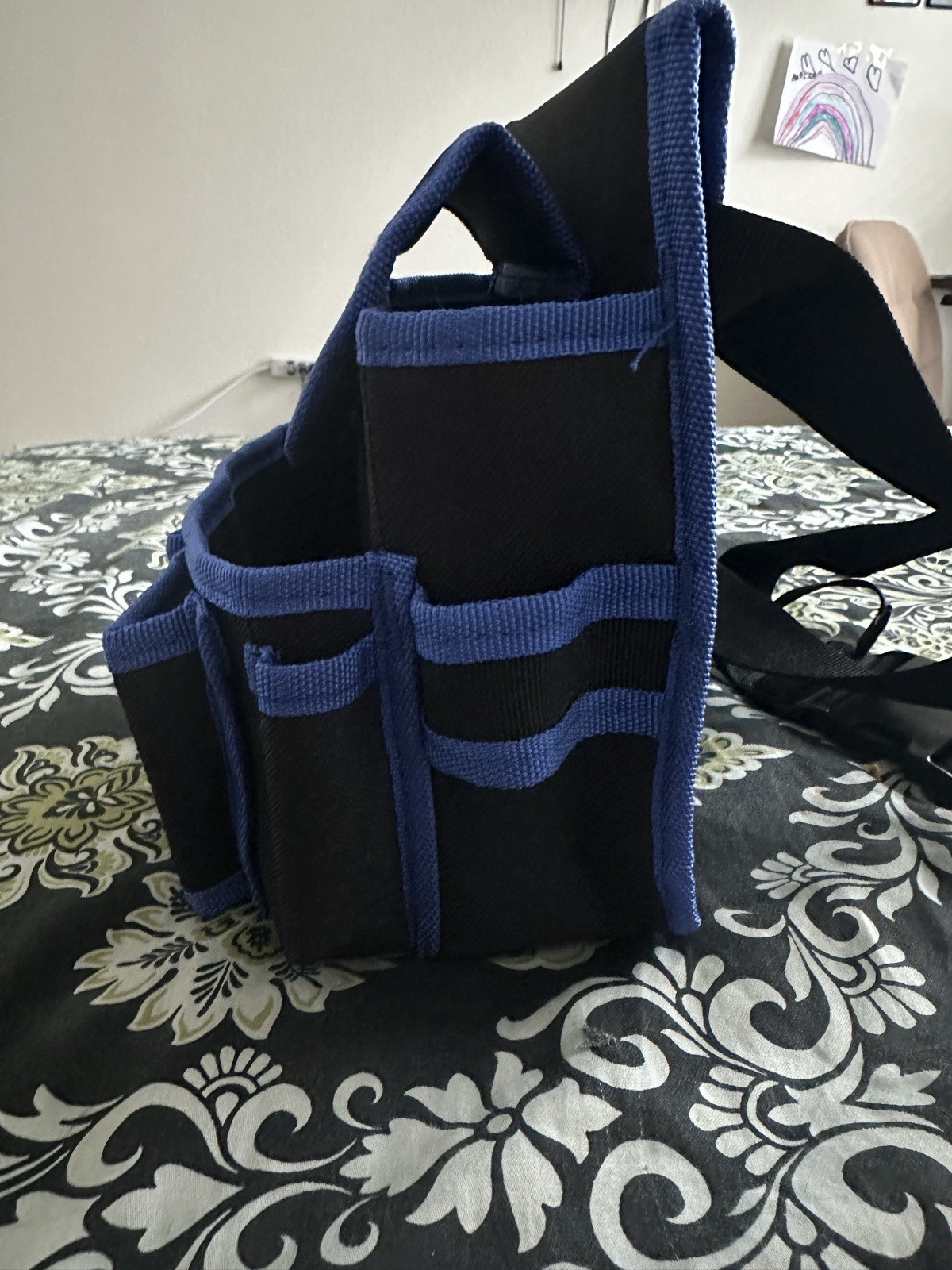 Husky Tool Belt, Blue Durable Polyester W/lot Of Storage Pockets & Hammer Loop