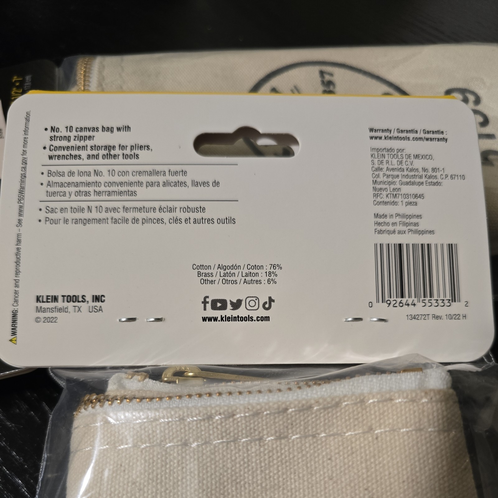 2 Two Klein Tools 5139 Zipper Bag Canvas Tool Pouch 12.5 x 7 x 4.25 Inch Natural