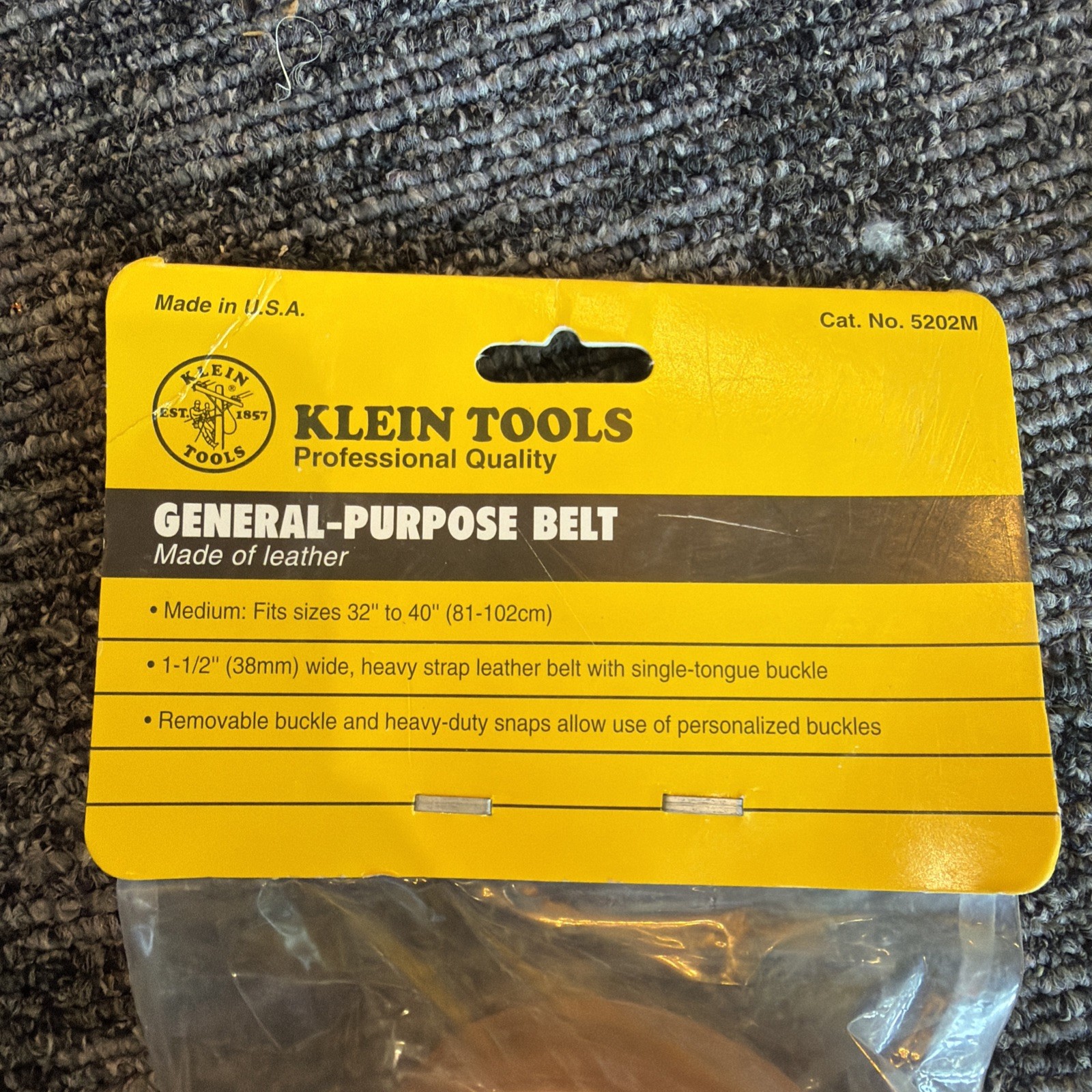 Klein Tools Black 5202L General Purpose Leather Belt Size Medium 32” to 40” NEW