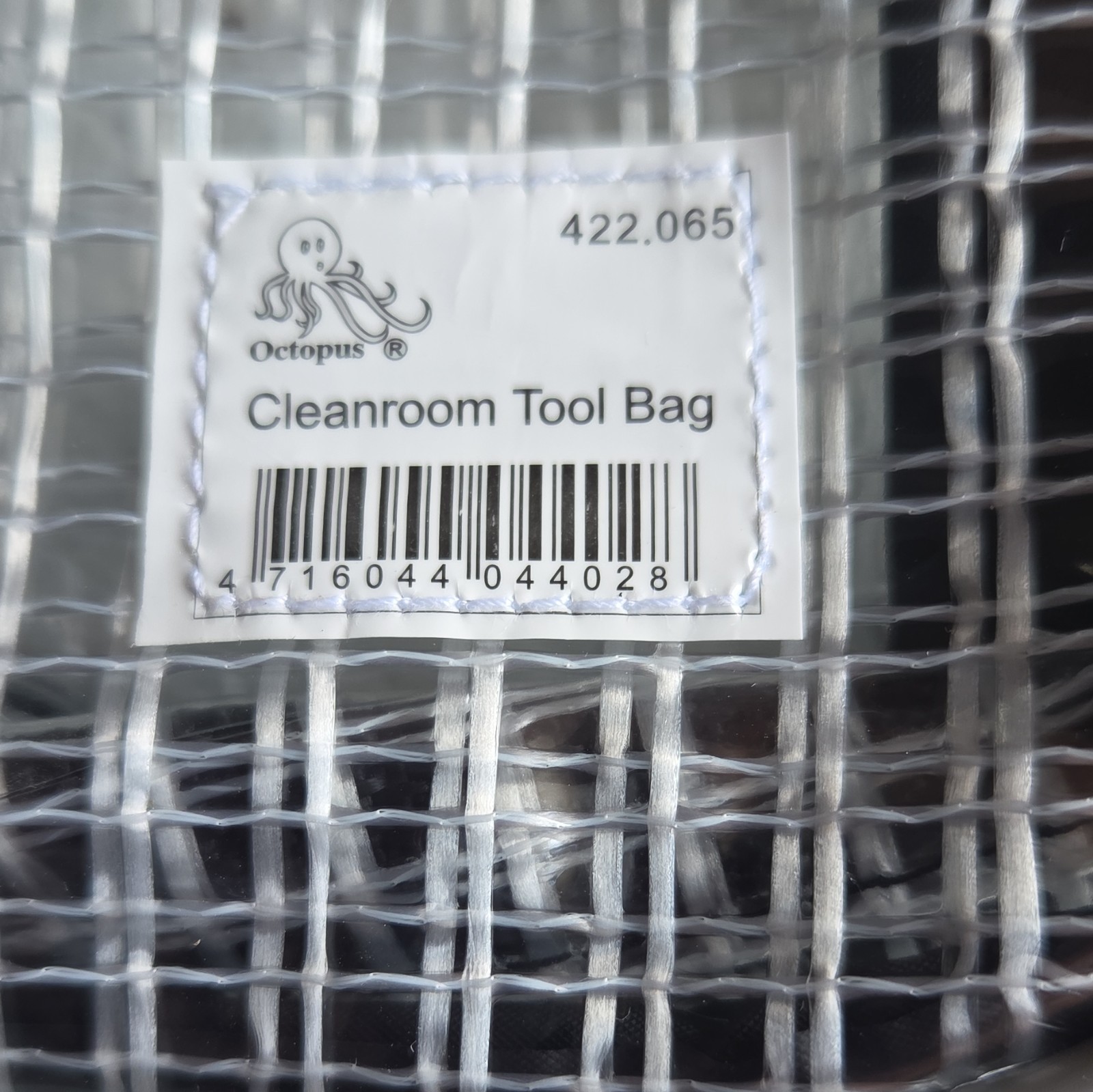 Octopus Cleanroom Tool Bag Large Clear/Black Plastic Zipper w/Handle 422.065