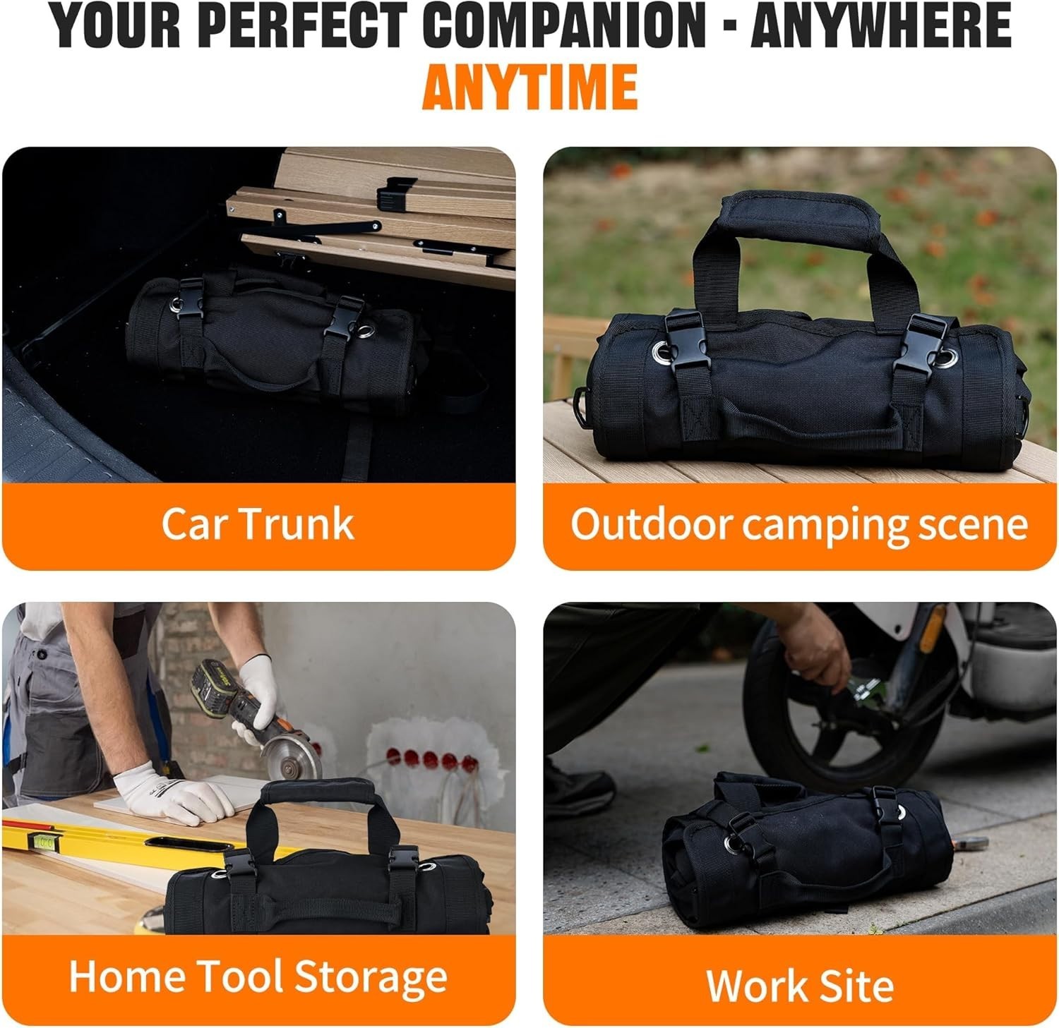 Portable Foldable Roll Up Tool Bag, Heavy Duty Tool Organizer Bag with 5 Comp…