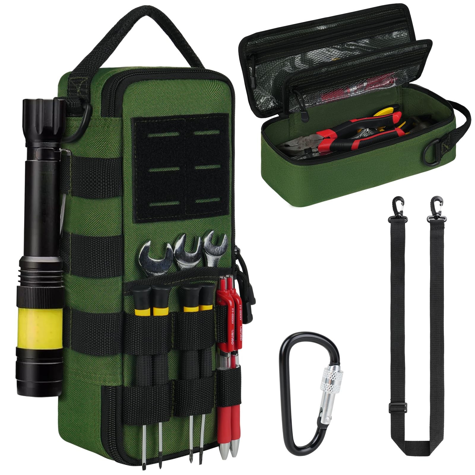 Heavy Duty Small Tool Bags for Men 12.2 x 5 x 4 inches, Black + Army Green