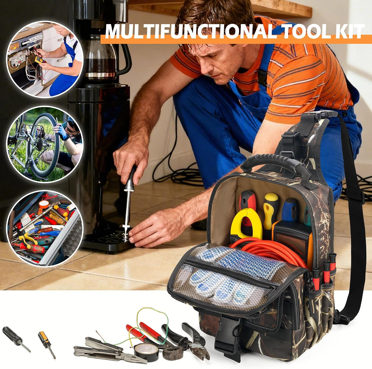 Electrician Tool Pouch Bag, Zippered HVAC Tool Organizer | Heavy-Duty Canvas