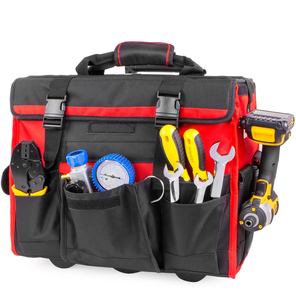 Portable Tool Bag with Wheels Rolling Tote 18″ Wheeled Storage Case & 19 Pockets