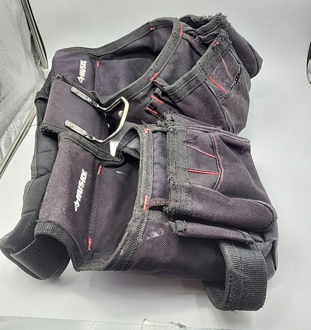 Husky Tool Belt Contractor 2 Bag 10 Pocket Work Belt Black Hammer Loop Carpenter