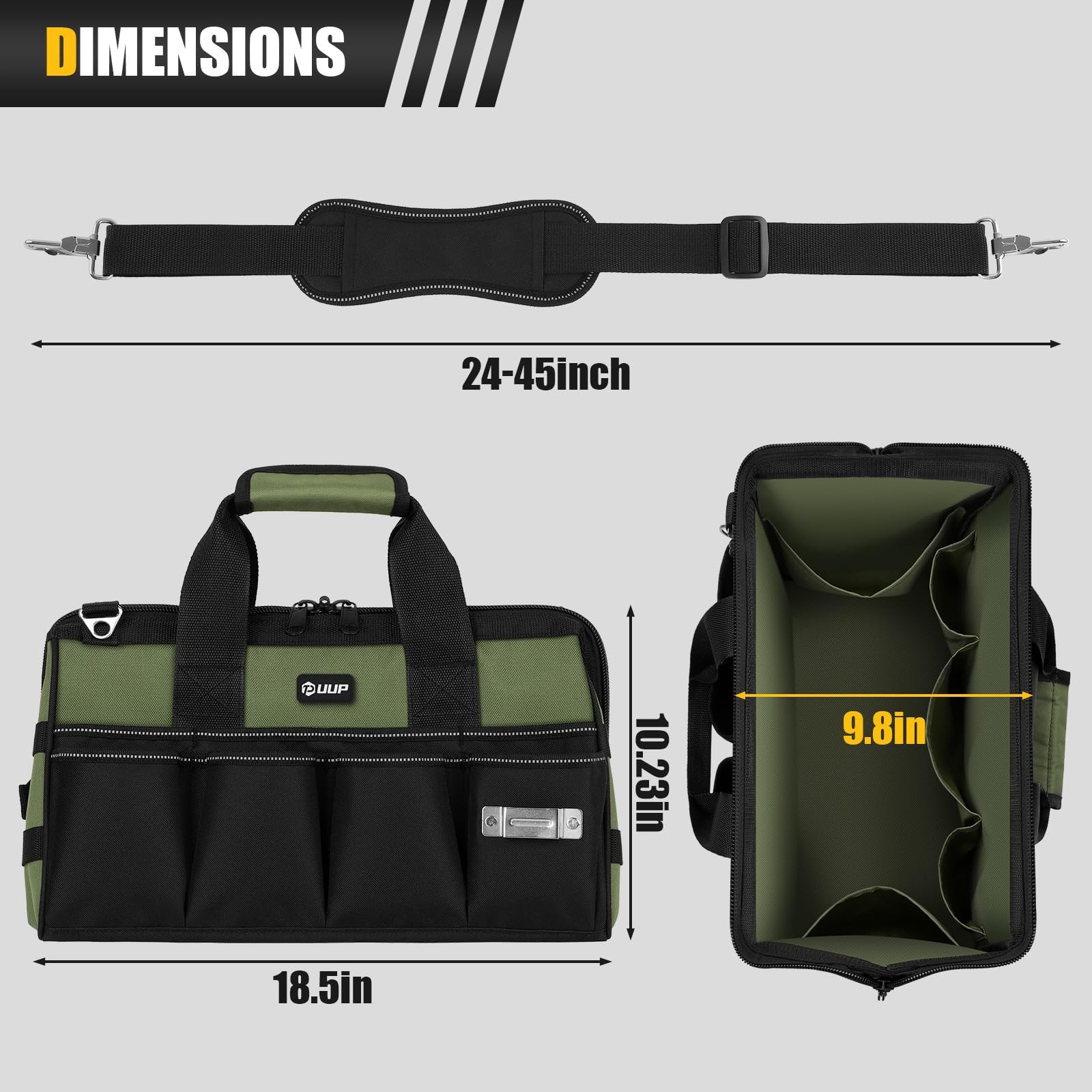 18Inch Large Tool Bag, 16Pocket Portable Tool Box Organizer Storage, Heavy Du…