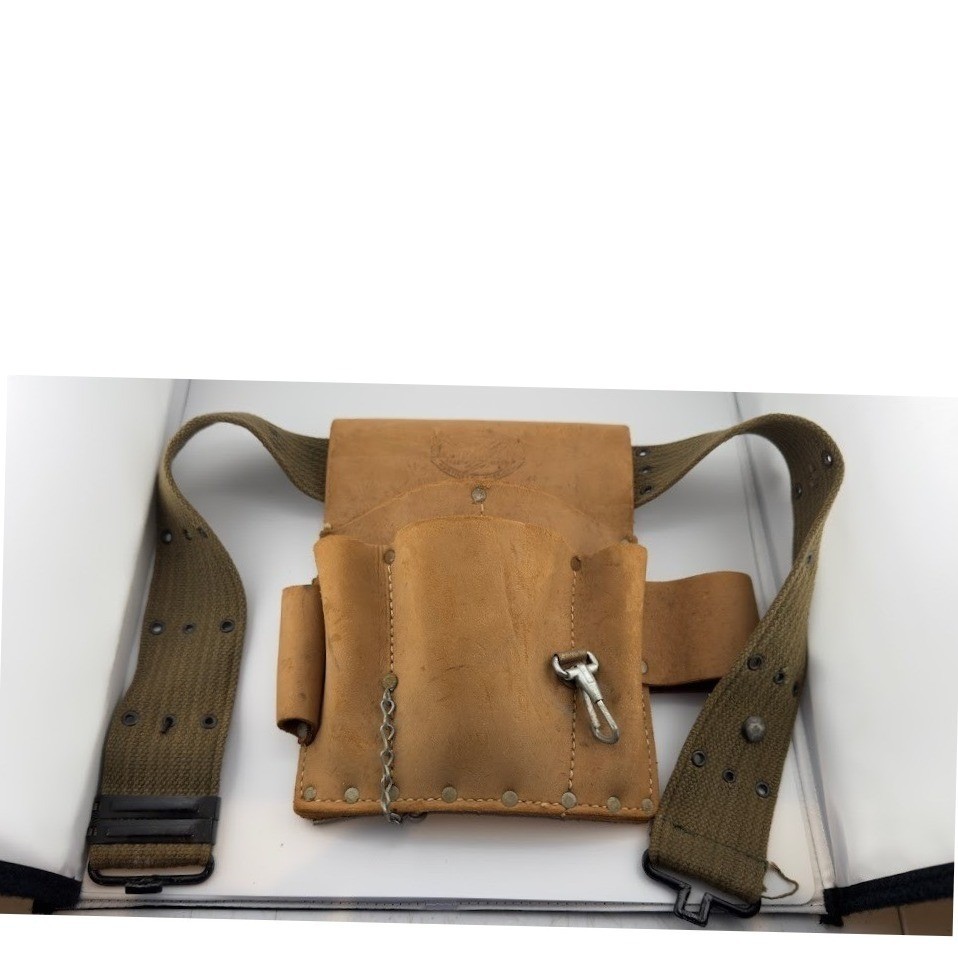 Vintage Electricians Pal No 500 Leather Tool Pouch with Canvas Web Belt Tan USA