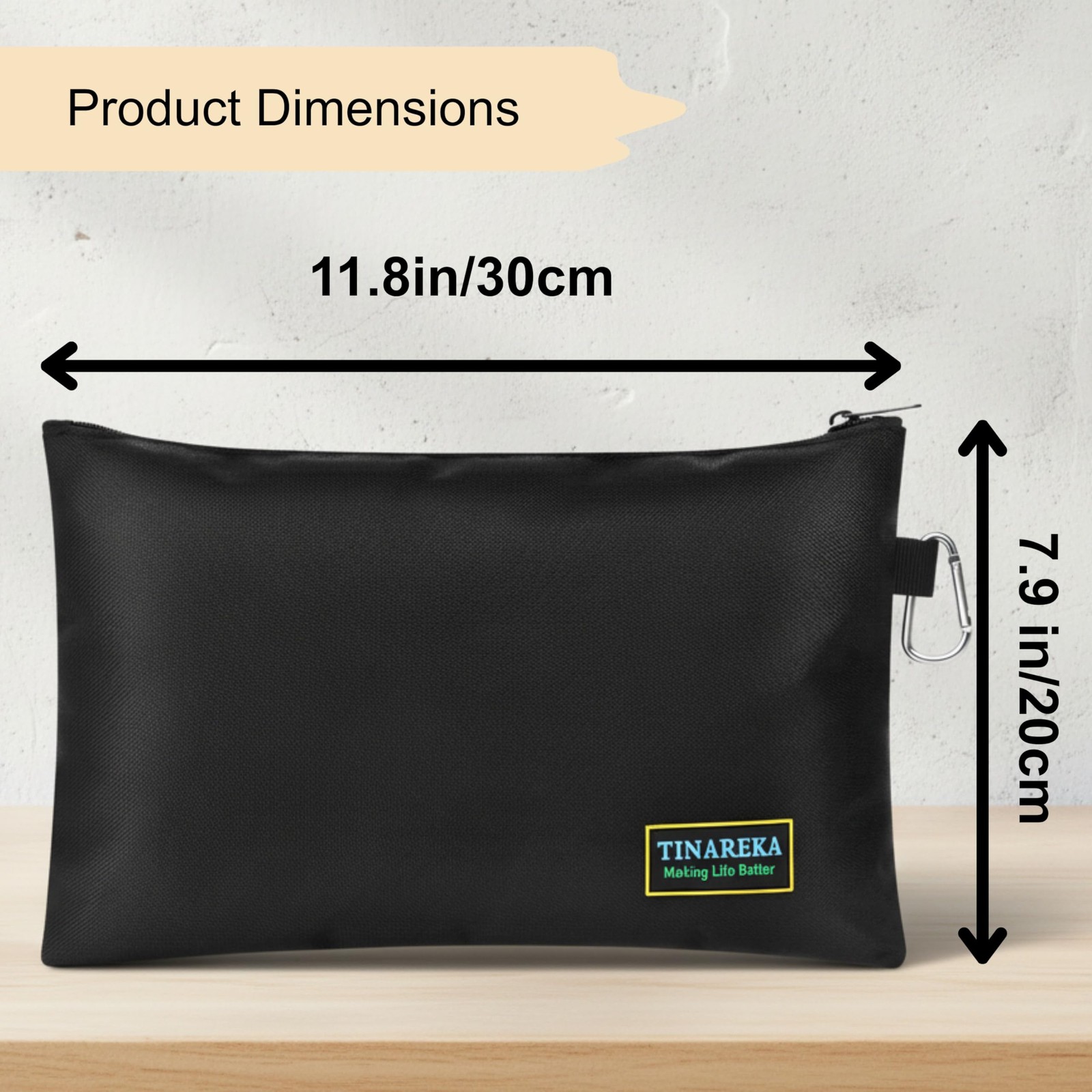 TINAREKASmall Tool Pouch Bag with Zipper – 11.8 x 0.2 x 7.9 inches, Black