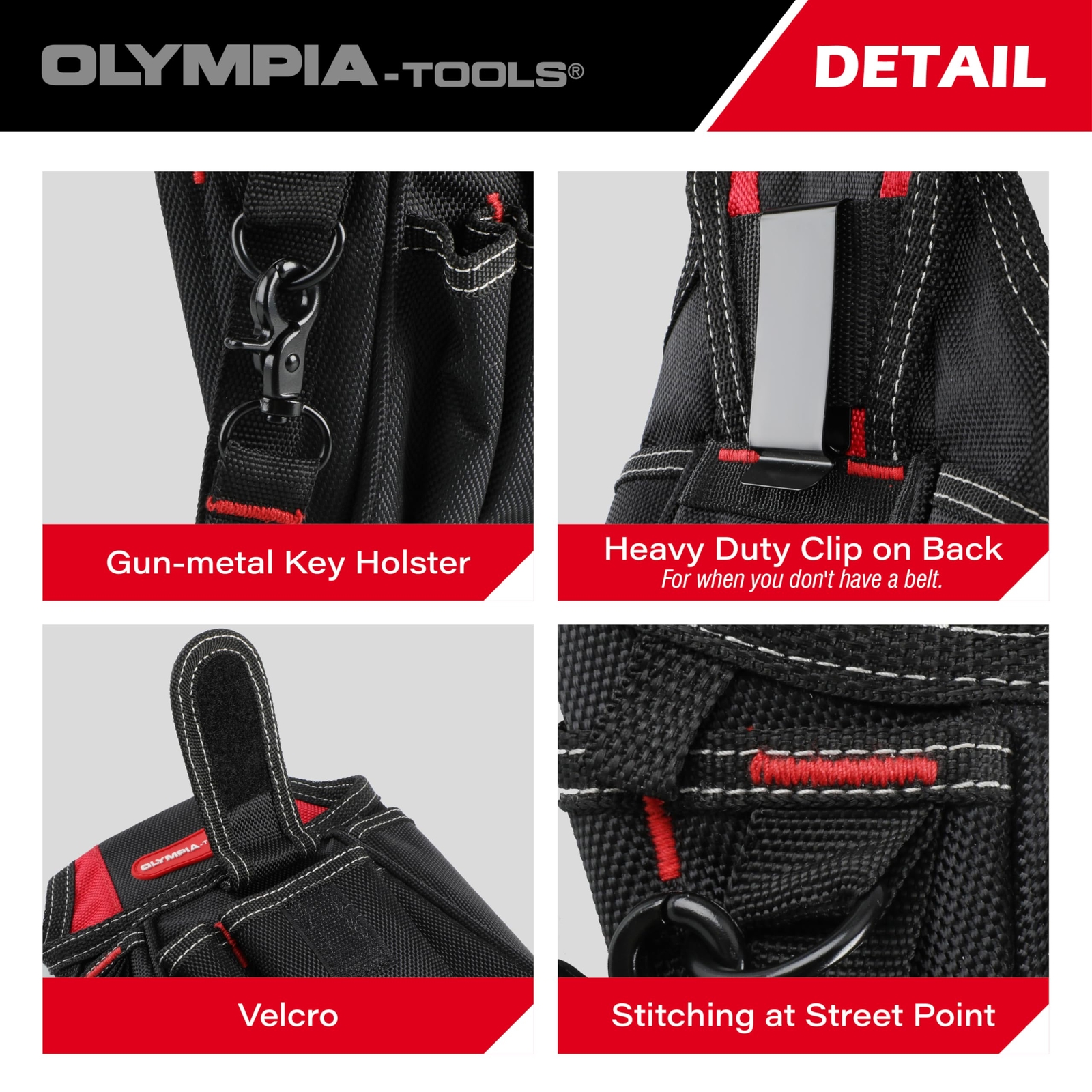 7 Pocket Tool Pouch with Belt Clip Black & Red